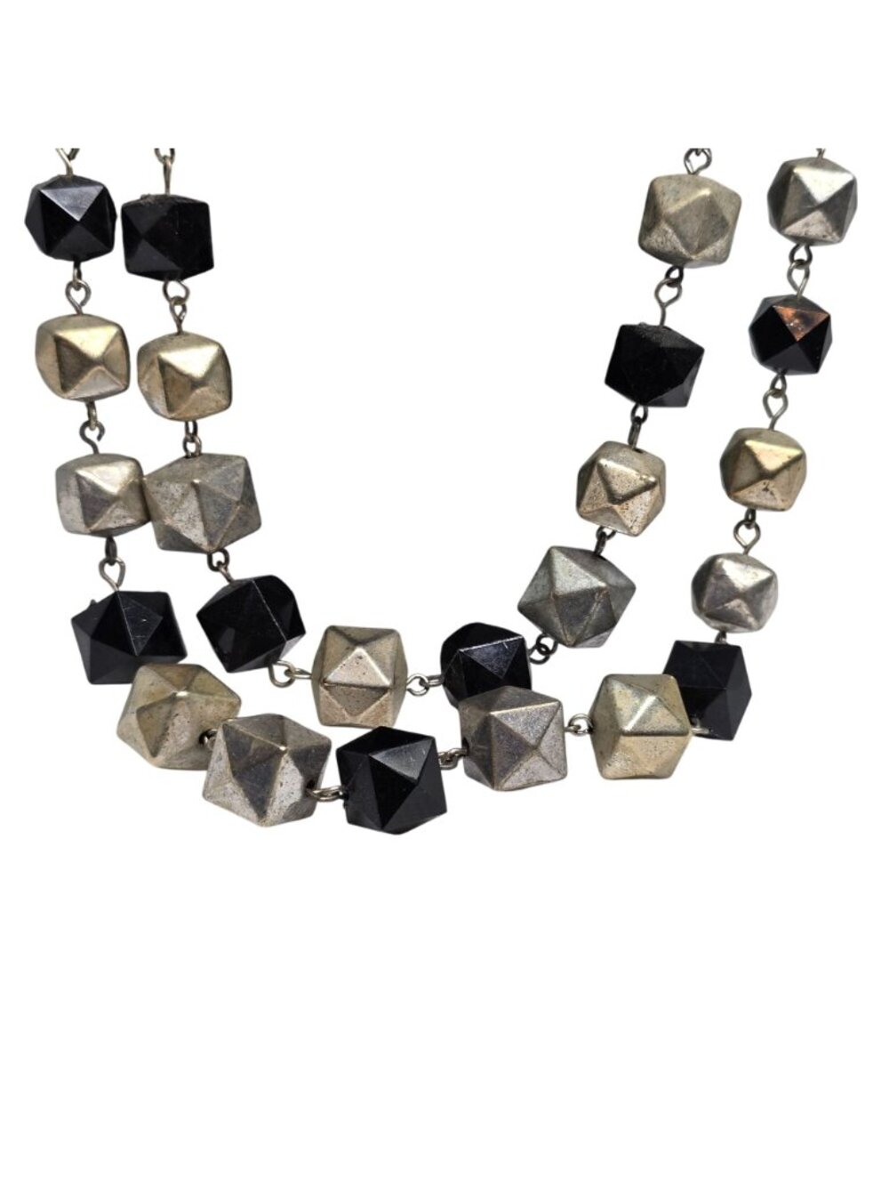 Ruby Rd Layered Statement Necklace Gold Silver Tone Black Geometric Beaded Adjus - Picture 2 of 9